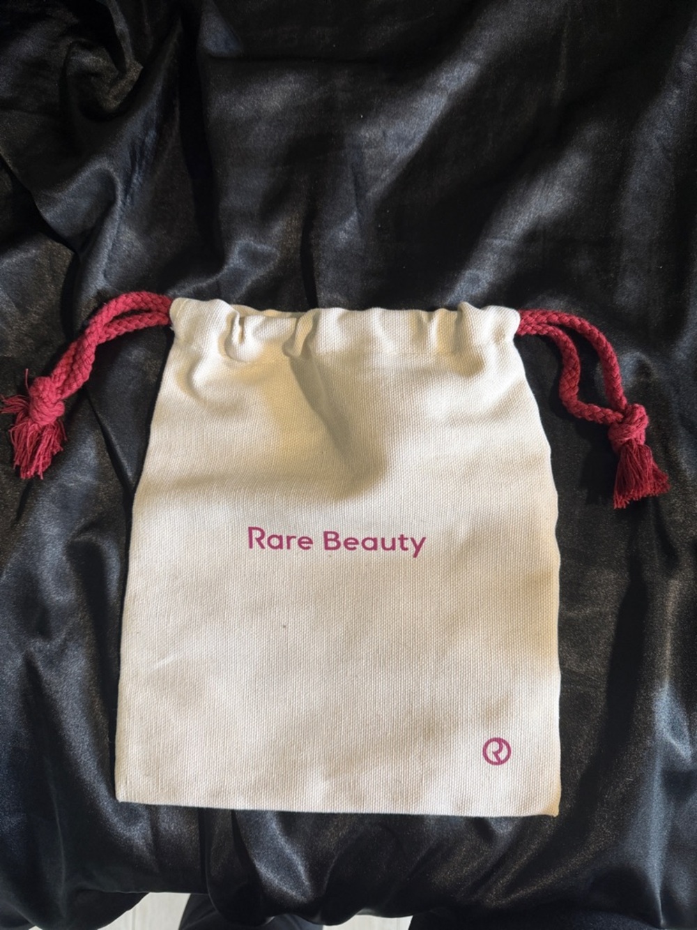 Rare Beauty Cream Canvas Drawstring Pouch with Pink Rope